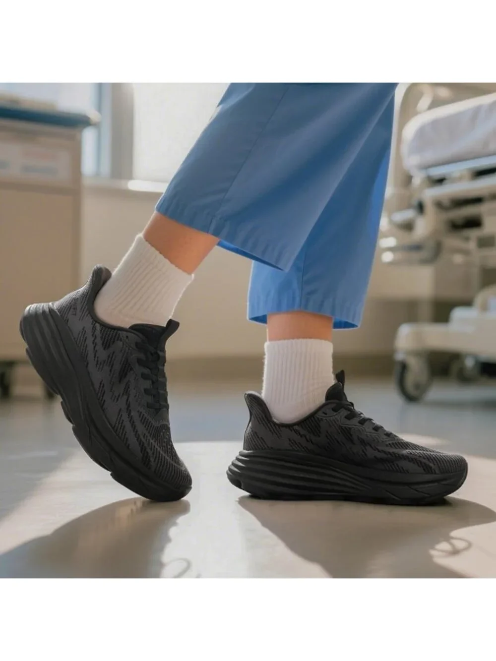 Women's Black Walking Shoes Slip On Pull On Round Toe Athletic Tennis Sneakers